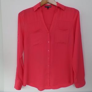 Express XS Coral Button Up Blouse Sheer EUC